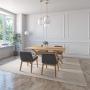 JUEGO DE COMEDOR LISBOA DE MADERA DE ROBLE CON 4 SILLAS TAPIZADAS GRIS OSCURO