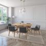 JUEGO DE COMEDOR LISBOA DE MADERA DE ROBLE CON 6 SILLAS TAPIZADAS GRIS OSCURO