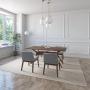 JUEGO DE COMEDOR LISBOA DE MADERA DE NOGAL CON 4 SILLAS TAPIZADAS GRIS CLARO