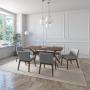 JUEGO DE COMEDOR LISBOA DE MADERA DE NOGAL CON 6 SILLAS TAPIZADAS GRIS CLARO