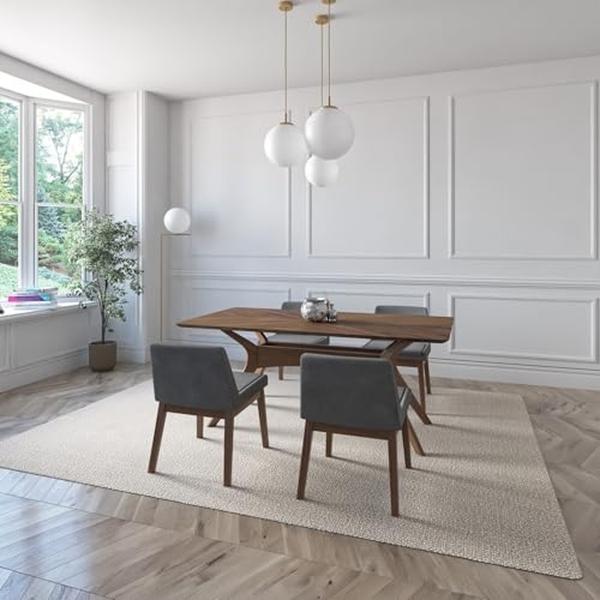JUEGO DE COMEDOR LISBOA DE MADERA DE NOGAL CON 4 SILLAS TAPIZADAS GRIS OSCURO