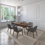 JUEGO DE COMEDOR LISBOA DE MADERA DE NOGAL CON 6 SILLAS TAPIZADAS GRIS OSCURO