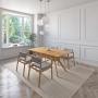 JUEGO DE COMEDOR CAPRI DE MADERA DE ROBLE CON 4 SILLAS TAPIZADAS GRIS CLARO