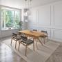 JUEGO DE COMEDOR CAPRI DE MADERA DE ROBLE CON 4 SILLAS TAPIZADAS GRIS OSCURO