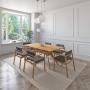 JUEGO DE COMEDOR CAPRI DE MADERA DE ROBLE CON 6 SILLAS TAPIZADAS GRIS OSCURO