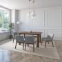 JUEGO DE COMEDOR AMALFI DE MADERA DE NOGAL CON 6 SILLAS TAPIZADAS GRIS CLARO