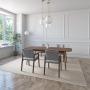 JUEGO DE COMEDOR EXTENSIBLE SEUL DE MADERA DE NOGAL CON 4 SILLAS TAPIZADAS GRIS CLARO