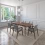 JUEGO DE COMEDOR EXTENSIBLE SEUL DE MADERA DE NOGAL CON 6 SILLAS TAPIZADAS GRIS CLARO