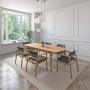 JUEGO DE COMEDOR EXTENSIBLE PRAGA DE MADERA DE ROBLE CON 6 SILLAS TAPIZADAS GRIS OSCURO