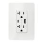 CONTACTO DÚPLEX CON CARGADOR USB TIPO A Y TIPO C Y PLACA DE PARED BLANCO