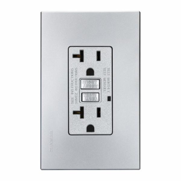 CONTACTO DÚPLEX CON FALLA A TIERRA Y PLACA DE PARED INCLUIDA METAL SATIN