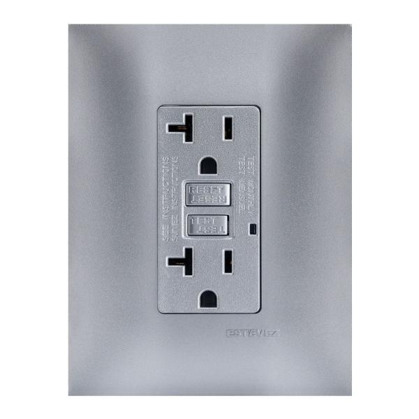 CONTACTO DÚPLEX CON FALLA A TIERRA Y PLACA DE PARED INCLUIDA GRIS TITANIO MATE