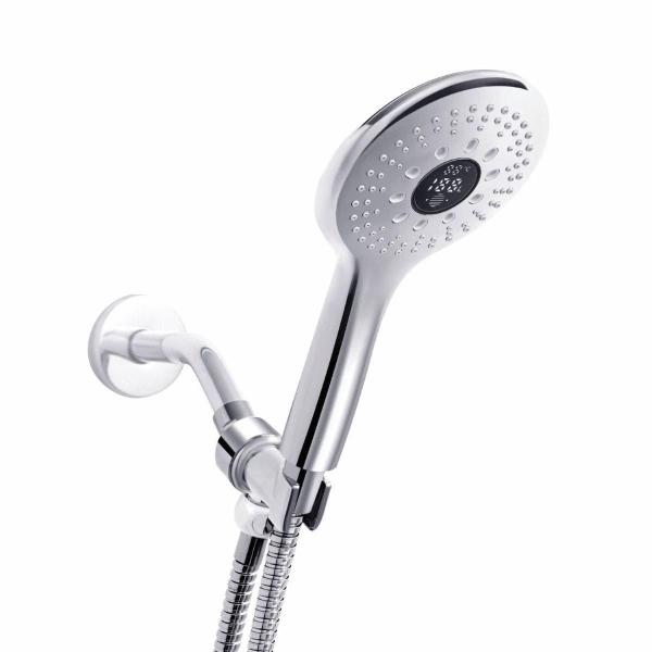 CABEZAL DE DUCHA DE MANO CIRCULAR ABS CROMO CON PANTALLA LED AHORRADOR DE AGUA