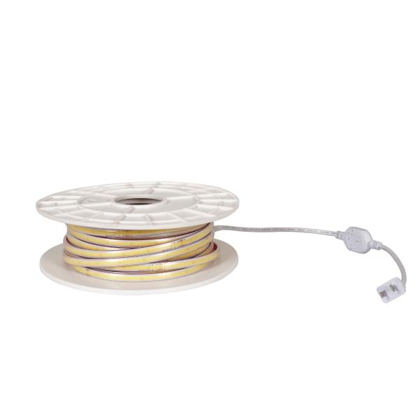 TIRA LED 25M TECNOLOGIA COB 2700K 120V IP65 PARA EXTERIOR LUZ CALIDA PLUG & PLAY