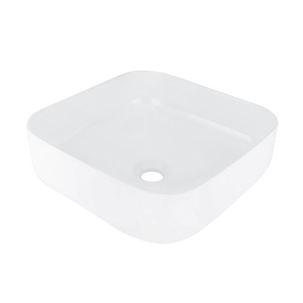 LAVABO PARA BAÑO DE SOBREPONER BLANCO CUADRADO 38.5 X 38.5 CM PARA MONOMANDO ALTO