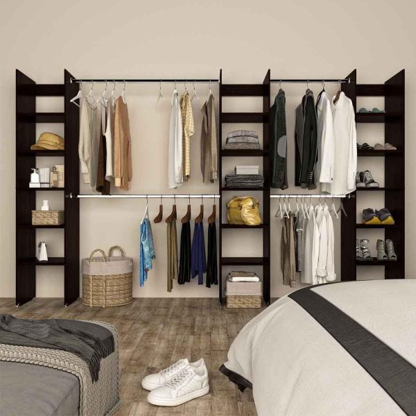 CLÓSET MELAMINA MODULAR 186 X 298 X 39 CM CAFÉ EXPRESSO 3 TORRES