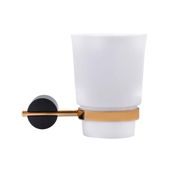 PORTA VASO NEGRO CON DORADO CON VASO BLANCO