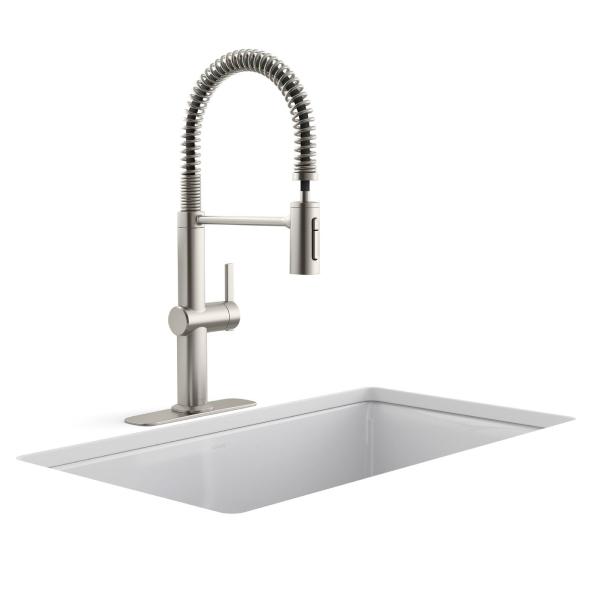 LLAVE PARA FREGADERO MONOMANDO ACERO INOXIDABLE CUELLO ALTO 22" EXTRAÍBLE