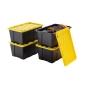 SET 4 CAJAS ORGANIZADORAS USO RUDO 114 L PLÁSTICO TAPA AMARILLA APILABLE