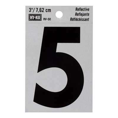 NÚMERO 5 DE VINILO REFLEJANTE 7.62 CM
