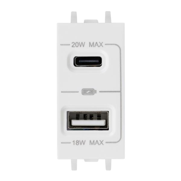 TOMA DE CARGA USB TIPO A Y TIPO C DE 1 MÓDULO BLANCO TIZA