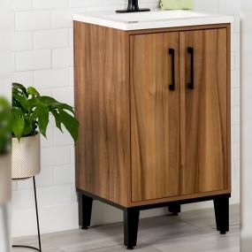 MUEBLE PARA BAÑO A PISO STRASBURG 18" CARAMELO EN MELAMINA CON LAVABO COLOR BLANCO