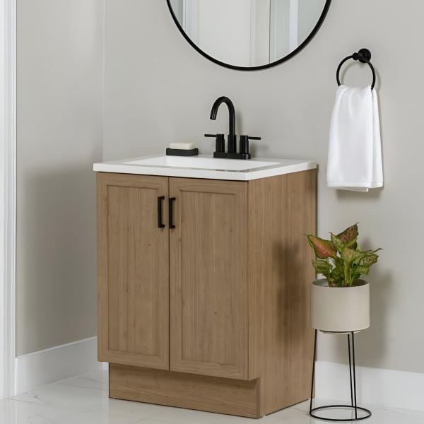 MUEBLE PARA BAÑO DE PISO FONTHILL 24" ARENA EN LAMINADO CON LAVABO BLANCO