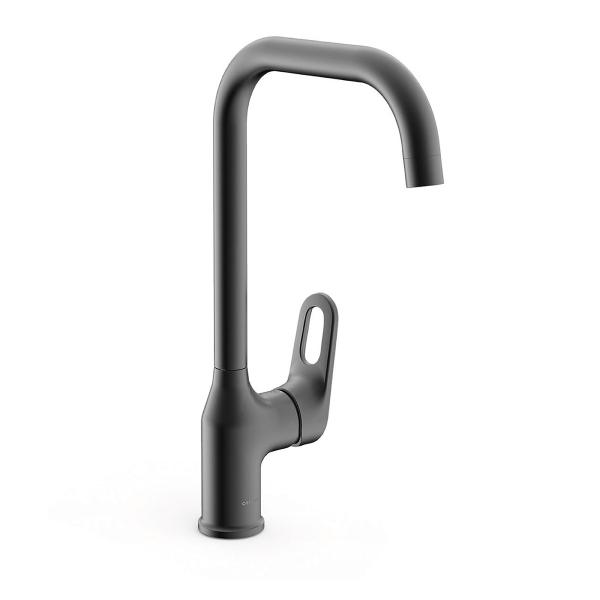 LLAVE PARA FREGADERO MONOMANDO NEGRO MATE CUELLO ALTO 15" AHORRADORA