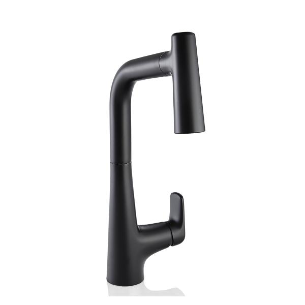 LLAVE PARA FREGADERO MONOMANDO NEGRO MATE CUELLO EXTRAÍBLE 14" AHORRADORA