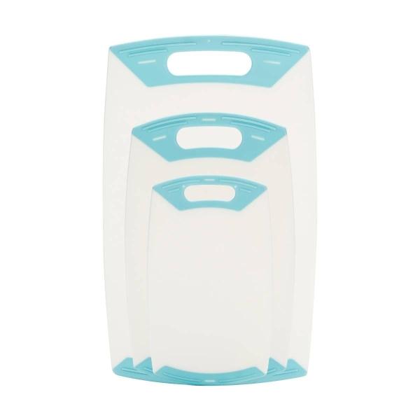 TABLA PARA PICAR DE COCINA 42 X 26 CM PLÁSTICO LIBRE DE BPA 3 PIEZAS BLANCO AZUL