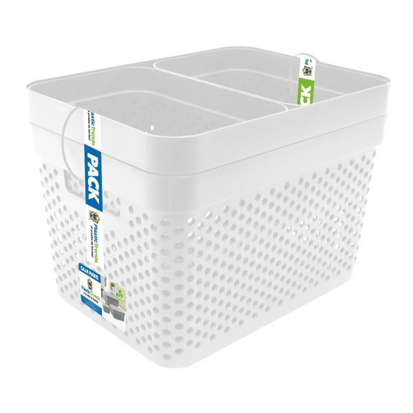 CAJA ORGANIZADORA SÓLIDA 37 L PLÁSTICO SIN TAPA BLANCA CALADA
