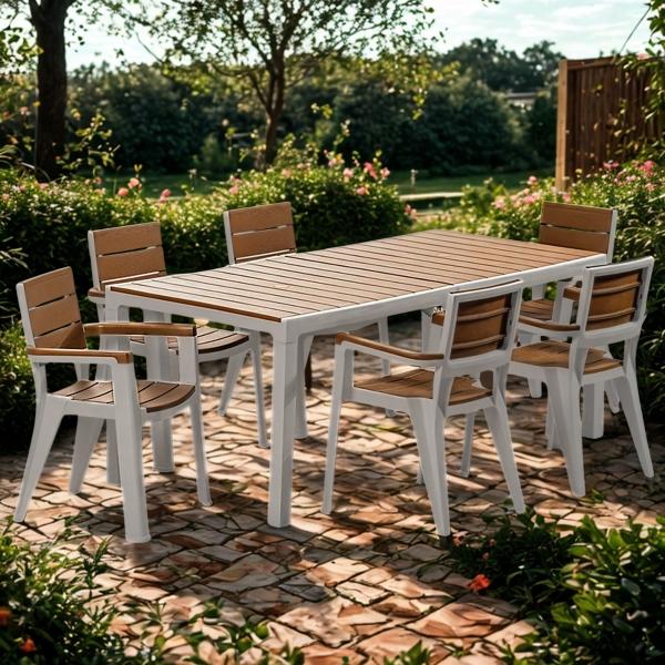 JUEGO DE JARDÍN COMEDOR MADEIRA 7 PIEZAS CARAMELO