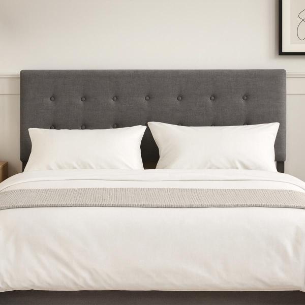 CABECERA QUEEN SIZE BILBAO TAPIZADO GRIS OSCURO CAPITONADA AJUSTABLE PARA RECÁMARA