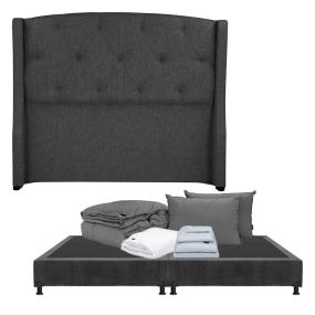CABECERA KING SIZE DICASA ZEFYR COLOR GRIS + BOX +ROPA DE CAMA