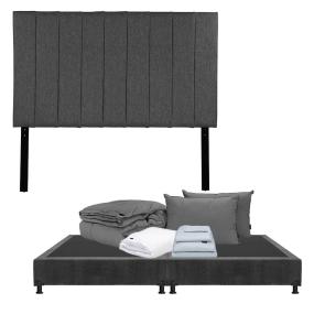 CABECERA KING SIZE DICASA ARGOS COLOR GRIS OSCURO + BOX + ROPA DE CAMA