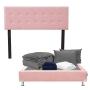 CABECERA QUEEN SIZE DICASA BILBAO COLOR ROSA +BOX +ROPA DE CAMA