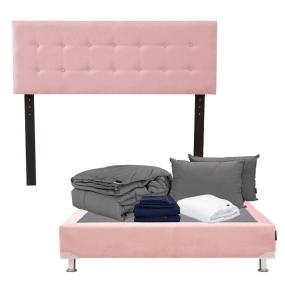 CABECERA QUEEN SIZE DICASA BILBAO COLOR ROSA +BOX +ROPA DE CAMA