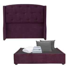 CABECERA QUEEN SIZE DICASA ZEFYR COLOR MORADO + BASE CAMA + ROPA DE CAMA