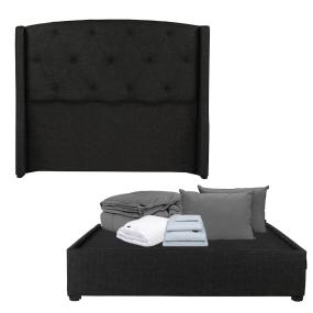 CABECERA MATRIMONIAL DICASA ZEFYR COLOR NEGRO + BASE CAMA + ROPA DE CAMA