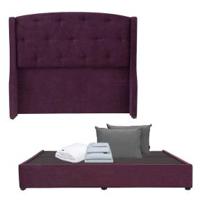 CABECERA KING SIZE DICASA ZEFYR COLOR MORADO + BASE CAMA + ROPA DE CAMA
