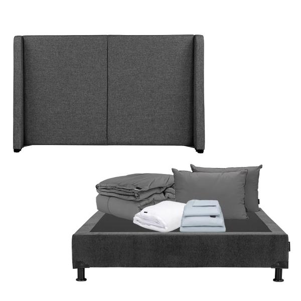 CABECERA MATRIMONIAL DICASA MILAN COLOR GRIS + BOX + ROPA DE CAMA