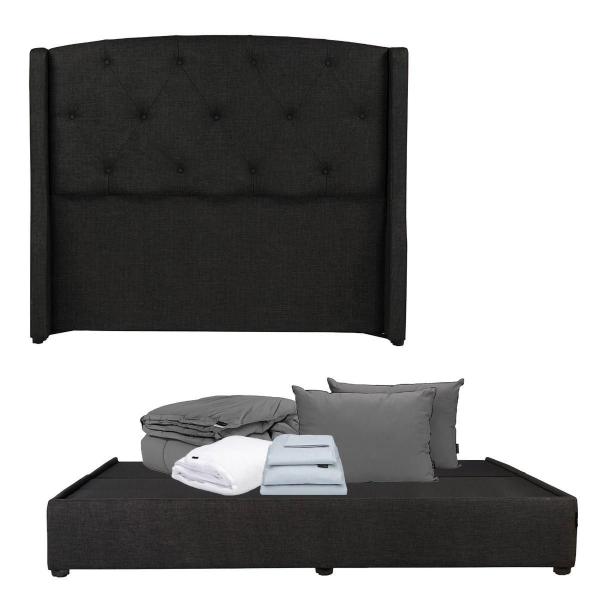 CABECERA KING SIZE DICASA ZEFYR COLOR NEGRO + BASE CAMA + ROPA DE CAMA