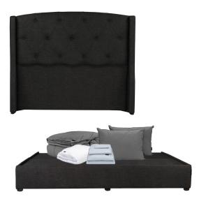 CABECERA KING SIZE DICASA ZEFYR COLOR NEGRO + BASE CAMA + ROPA DE CAMA