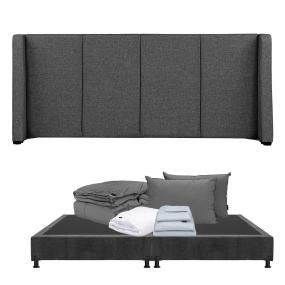 CABECERA KING SIZE DICASA MILAN COLOR GRIS + BOX + ROPA DE CAMA