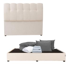 CABECERA KING SIZE DICASA NUBE COLOR BEIGE + BASE CAMA + ROPA DE CAMA