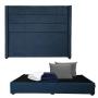 CABECERA KING SIZE DICASA LUGO COLOR AZUL + BASE CAMA + 2 ALMOHADAS + PROTECTOR + SÁBANAS
