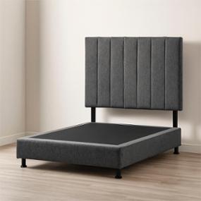CABECERA QUEEN SIZE DICASA ARGOS COLOR GRIS OSCURO + BOX + ROPA DE CAMA