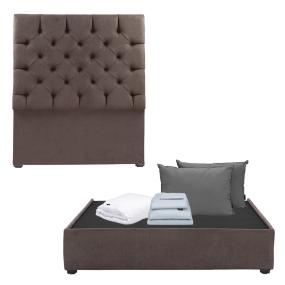 CABECERA MATRIMONIAL DICASA CAPRI CAFÉ + BASE CAMA + 2 ALMOHADAS + PROTECTOR + SÁBANAS