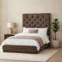 CABECERA QUEEN SIZE DICASA CAPRI COLOR CAFÉ + BASE CAMA + 2 ALMOHADAS + PROTECTOR + SÁBANAS