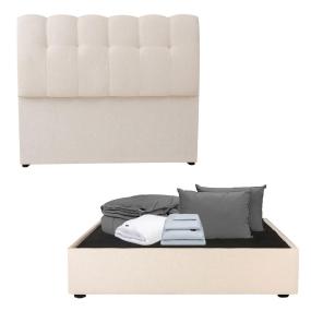 CABECERA MATRIMONIAL DICASA NUBE COLOR BEIGE + BASE CAMA + ROPA DE CAMA